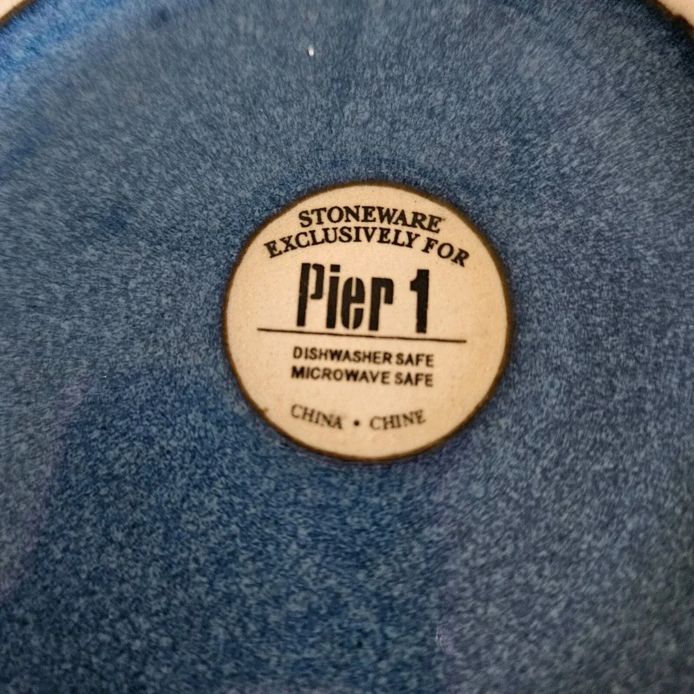 Pier 1 Blue Stoneware Stackable Tea Set Tea Pot Lid and Cup Mug Glazed